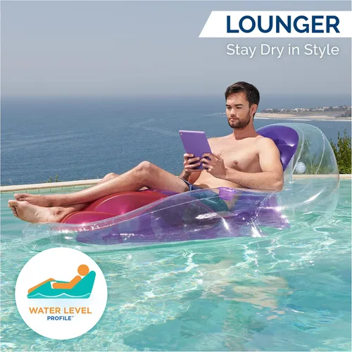 Vista 4 de Swimways Flotador seco para piscina, silla reclinable inflable translúcida para adultos con inflado rápido, reposapiés y portavasos