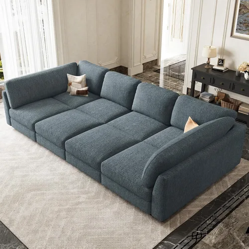 Vista 14 de Belffin Sofá cama seccional de pana de felpa con asiento ancho y profundo, modulares de nube seccionales para sala de estar. Sofá negro