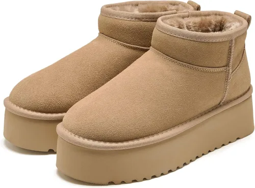 Vista 17 de Project Cloud - Botines de piel 100% auténtica para mujer, botas de plataforma Castaño