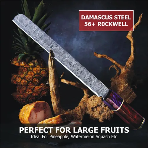 Vista 9 de Cuchillo de chef de Damasco hecho a mano de 14 pulgadas, cuchillo de pechuga y tallado con hoja de espiga completa y mango de madera, cuchillo