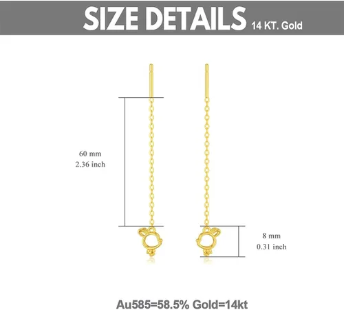 Vista 4 de 14k Yellow Gold MoonStarSquareCircleHeart Threader Drop Dangle Earrings Jewelry for Women