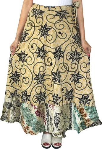 Vista 2 de Maple Clothing Faldas sari vintage indias para mujer, envoltura mágica alrededor de seda larga Boho dos capas multicolor al por mayor 5 piezas lote