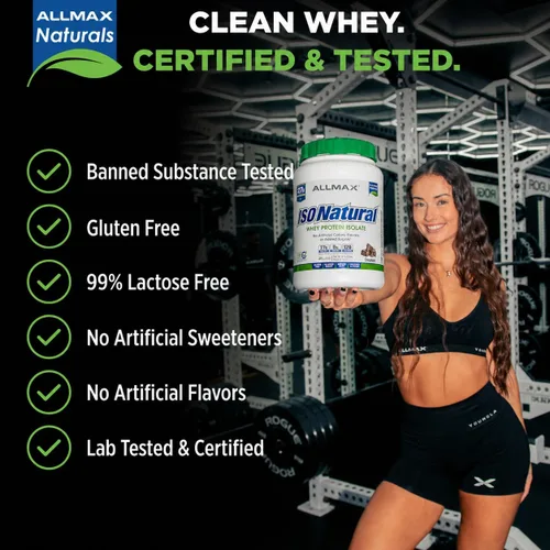 Vista 4 de ALLMAX ISONATURAL - Polvo aislado de proteína de suero de leche, 0.95 oz de proteína por cucharada, sin azúcar, cero grasa, 99% sin lactosa, sin