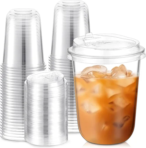 Vista 11 de Baderke 25 juegos de vasos desechables de plástico helado con tapas, transparentes, 16 onzas