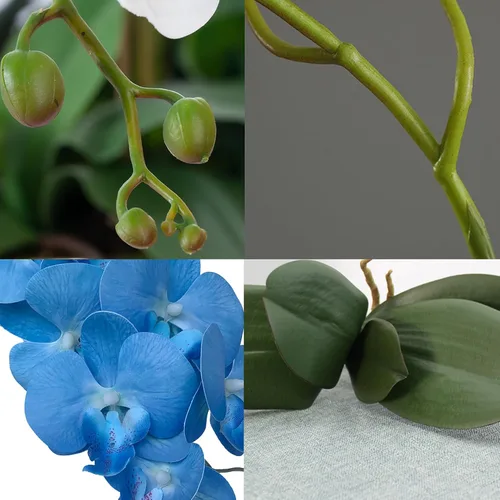 Vista 7 de FagusHome Flores Artificiales de Phalaenopsis de 32", 4 Piezas con 2 Manojos de Hojas, Tallos de Flores de Orquídea Artificiales, Plantas de Flores