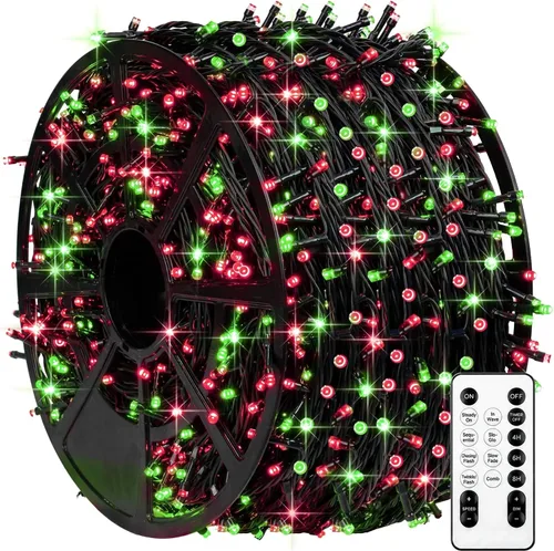 Vista 27 de Luces de Navidad, 1000 luces LED de 328 pies para árbol de Navidad enchufables con 8 modos, control remoto, tira de luces de Navidad impermeables