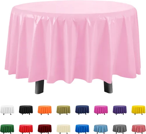 Vista 18 de Eleclassi Negro Paquete de 12 Manteles Redondos de Plástico Desechables Premium - Manteles de Mesa de Plástico Redondos de 84 Pulgadas para Fiestas