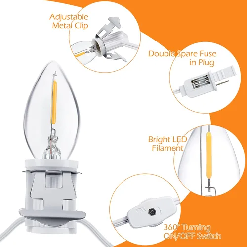 Vista 4 de Hohean Meonum - Cable de accesorios con 10 bombillas LED, cable de luz C7 de aldea navideña con dos fusibles de repuesto, cadena de luces de molde