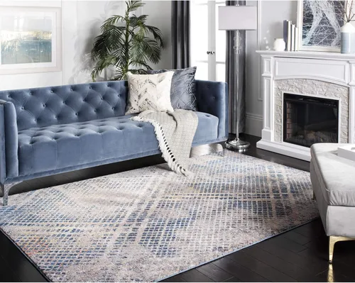 Vista 5 de SAFAVIEH Monray Collection - Alfombra decorativa de 3 x 5 pies, azul y multicolor, diseño moderno abstracto envejecido, no desprende pelusa