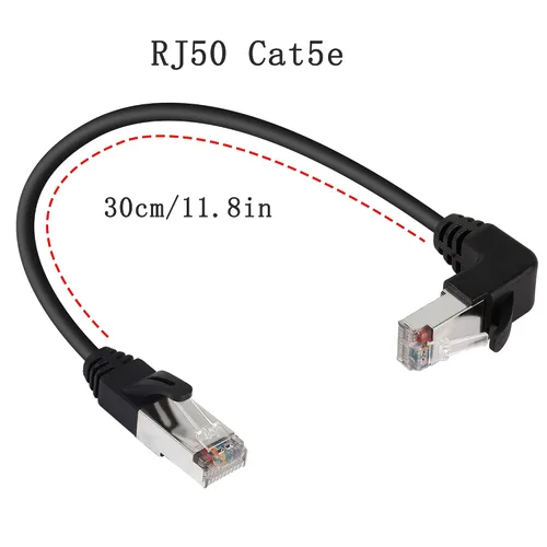 Vista 4 de QIANRENON Cable Ethernet RJ50 10P10C en ángulo de 90°,Cable de comunicación macho 10P 10C macho a macho en ángulo recto,Cat5E,con escudo,Conexiones