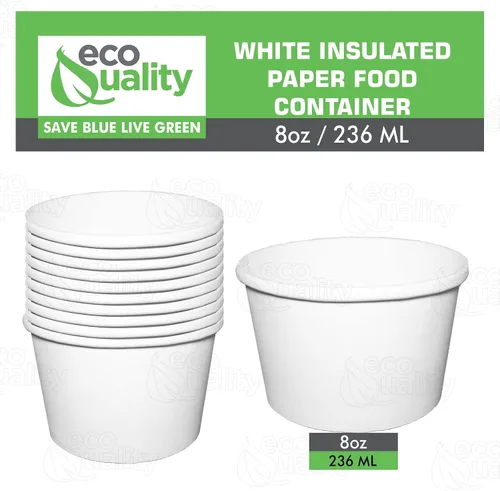 Vista 3 de EcoQuality Recipientes desechables de papel blanco para sopa de 8 onzas [100 unidades] – recipientes de media pinta para helado, tazas de yogur