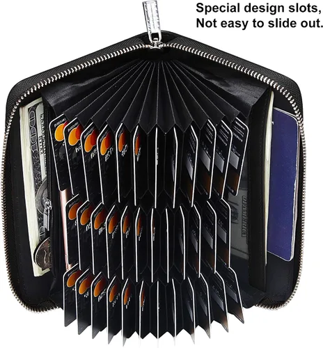 Vista 4 de OIDERY Cartera para tarjetas de crédito de gran capacidad para mujer, bloqueo RFID con correa extraíble