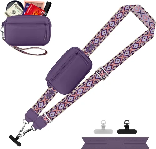 Vista 21 de YFWE Correa de clip and go para teléfono con cartera cruzada, cordón ajustable para teléfono con cartera RFID desmontable, correa universal