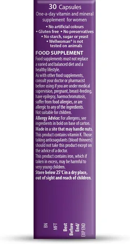 Vista 4 de Wellwoman Vitabiotics Advanced Fórmula de vitaminas y minerales con aceites de onagra y flor de mar, 30 cápsulas