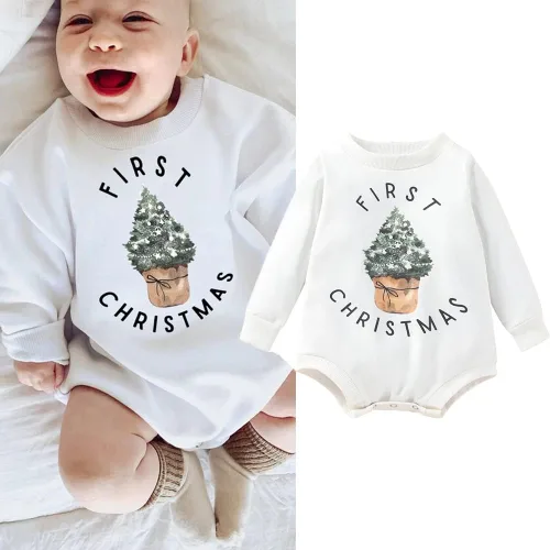 Vista 2 de FYBITBO Traje de Navidad para bebé niña y niño sudadera con cuello redondo manga larga suéter retro ropa de otoño