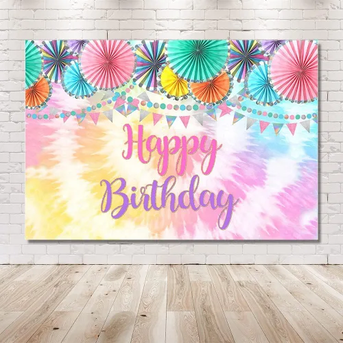 Vista 6 de MEHOFOND Telón de fondo de fotos de cumpleaños con diseño de teñido anudado, decoración de fiesta mexicana para niñas, decoración de fiesta