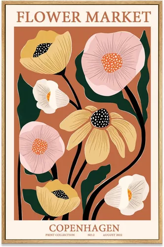 Vista 16 de Zzuyi Lienzo enmarcado para mercado de flores, arte de pared, póster botánico de flores silvestres rosas, impresiones de imágenes, ilustraciones