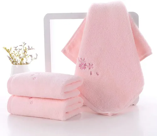 Vista 6 de Pidada - Juego de 3 toallas de mano bordadas, diseño floral, color rosa Flor Rosa