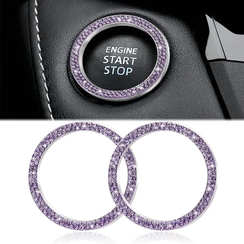 Vista 19 de WINKA 2 piezas Cubierta de botón de arranque del motor del automóvil con diamantes brillantes Anillo de botón de arranque y parada con cristales