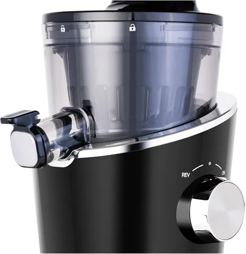 Vista 4 de Sana 848 Exprimidor vertical fácil de limpiar, baja velocidad, 43 RPM, silencioso, zanahorias, apio, hierba de trigo (negro mate)