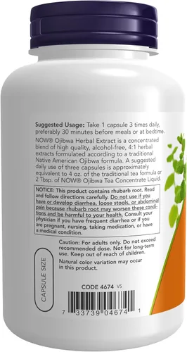 Vista 3 de Suplementos NOW, extracto de hierbas de Ojibwa 450 mg, 180 cápsulas vegetales