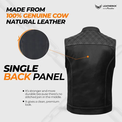 Vista 7 de Leatherick Mens Black Motorcycle Vests - Top Grain Cow Leather SOA Club & Traditional Paisley Satin Liner Leather Biker Vests