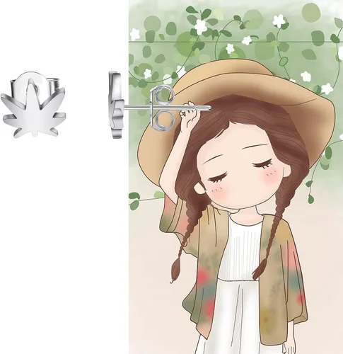 Vista 5 de FEELMEM Pendientes de marihuana con hojas de maleza, regalo para los amantes de las malas hierbas, joyería de marihuana, regalo para mujeres y niñas