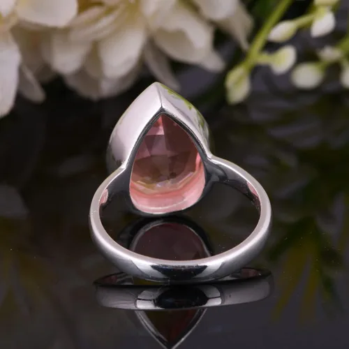 Vista 93 de PANOPLY Bio Pink Doublet Quartz Solid 925 Sterling Silver Ring for Women