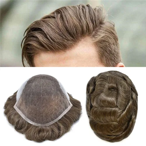 Vista 71 de Mens Toupee Swiss Lace Mens Hair Piece Sistema de reemplazo de cabello para hombres Toupee para hombres Cabello humano nudo blanqueado protesis