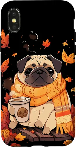 Vista 5 de Pug Fall Autumn Leaves Pumpkin Spice Latte Dog Kawaii Case for iPhone 17
