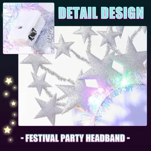 Vista 4 de Nicute Diadema con luces LED, estrellas y halo, aro brillante, para fiestas, fiestas, para mujeres y niñas