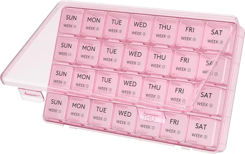 Vista 12 de Lifewit Organizador mensual de píldoras, pastillero de 28 días, 4 semanas, un mes, cajas de vitaminas, compartimentos grandes, organizador de Negro