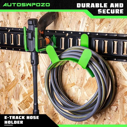 Vista 6 de Paquete de 2 soportes para mangueras E-Track, ganchos resistentes para mangueras, cables y cables organizados, color verde