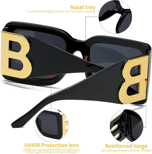 Vista 5 de QYVEWY 3 pares de lentes de sol cuadrados de gran tamaño para mujeres y hombres, de moda, con montura B gruesa, con protección UV400