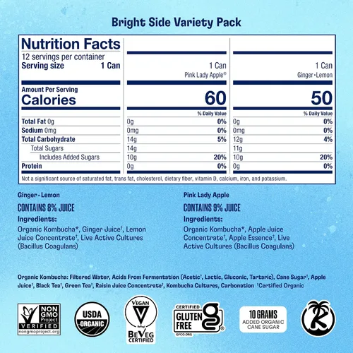 Vista 2 de Health-Ade - Té de kombucha enlatado orgánico, bebida con probióticos vivos fermentados, ácidos desintoxicantes, apoya la salud intestinal, sin OMG