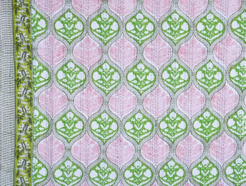 Vista 5 de Colcha Kantha de algodón con estampado de bloques de mano india, tamaño individual, 90 x 60 pulgadas