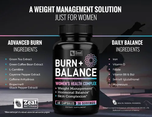 Vista 5 de Zeal Naturals Apoyo a la pérdida de peso para mujeres + vitaminas para el equilibrio diario (hierro, vitamina D, setria, folato) píldoras de apoyo