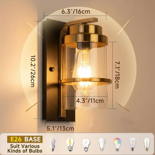 Vista 2 de Apliques de pared de color negro mate y latón, moderna lámpara de pared interior para chimenea, lámpara de pared de granja para baño, pasillos