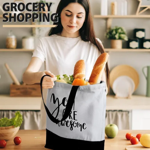 Vista 20 de Silkfly 32 piezas inspiradoras bolsa de lona con cremallera reutilizable motivacional bolsa de maquillaje conjunto para mujeres, amigas compañeras