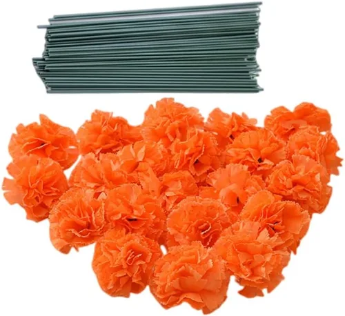 Vista 3 de Rikyo Juego de 50 cabezas de flores de clavel de seda artificial con tallos, rellenos de jarrón para decoración del hogar, fiesta, cumpleaños Champán