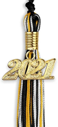 Vista 2 de Endea Graduation Borla mixta de triple color con gota de fecha dorada (negro/dorado/blanco, 2021)