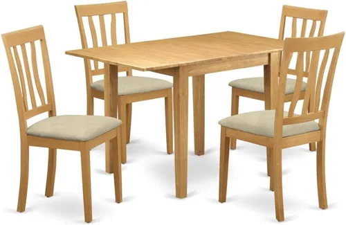 Vista 13 de East West Furniture NDAN3-BCH-W - Juego de mesa de comedor moderno de 3 piezas que contiene una mesa rectangular de madera con gotas y 2 sillas