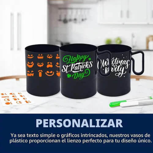 Vista 7 de Party Essentials Taza de café de plástico duro de 8 onzas con asa, 20 unidades, color negro bistró Bistro Negro