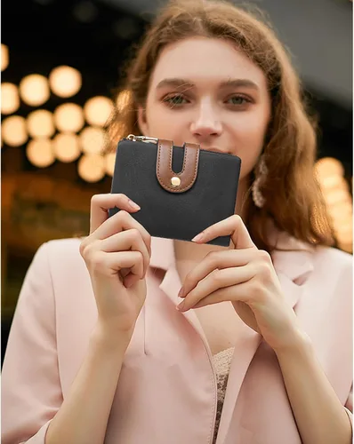 Vista 6 de RNIEGA Billeteras pequeñas para mujer, de cuero, plegable, con bloqueo RFID, tarjetero compacto con bolsillo para monedas con cremallera