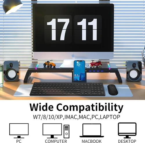 Vista 7 de Combo de teclado y ratón inalámbricos, teclado silencioso de computadora de tamaño completo con botón de calculadora, ratón de 2400 DPI, clic