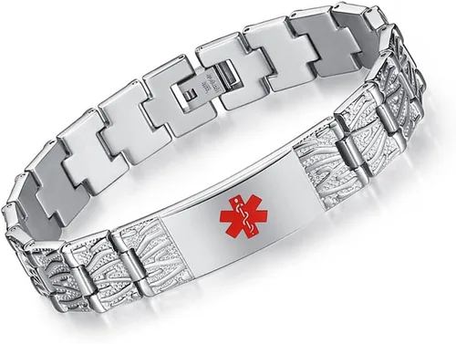 Vista 10 de LinnaLove Las pulseras de alerta médica para hombres Meridian acero inoxidable pulseras de identificación médica con grabado gratuito