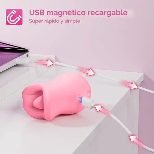 Vista 6 de Juguetes sexuales para adultos, vibrador para mujeres, estimulador de clítoris, lengua y boca de 3 en 1 de silicona, juguete sexual de rosa con 10