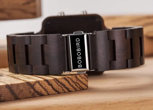 Vista 6 de BOBO BIRD Reloj digital para hombre, diseño de marca de lujo, visión nocturna, ébano, reloj de madera, reloj único con pantalla LED, Digital