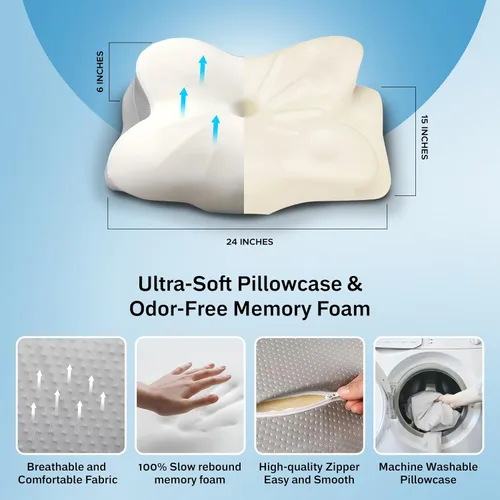 Vista 4 de EcoNour Almohada cervical para dormir Almohadas ergonómicas de espuma viscoelástica para dolor de cuello y hombros Almohada de contorno