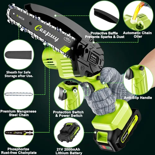 Vista 6 de CEEPUY Mini Motosierra Inalámbrica, [2025 Mejorada] Sierra Eléctrica Regalos para Hombres Papá Esposo Jardinero, Gadgets Geniales para Hombres 2025